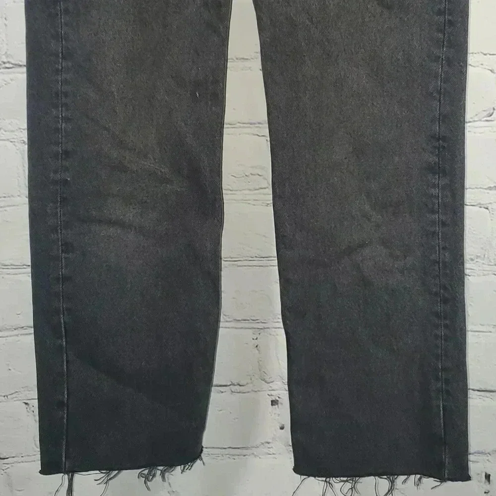 Zara Women's Relaxed Baggy Fit Button Up Black Non Distressed  Unhem Jeans Sz 2 - Picture 4 of 12